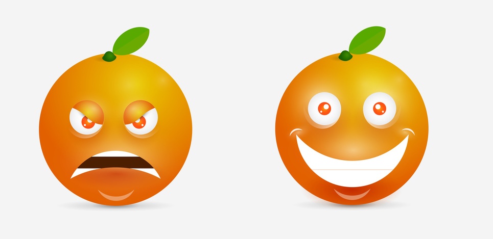 Orange cartoon with many expressions. Design inspiration for characters.